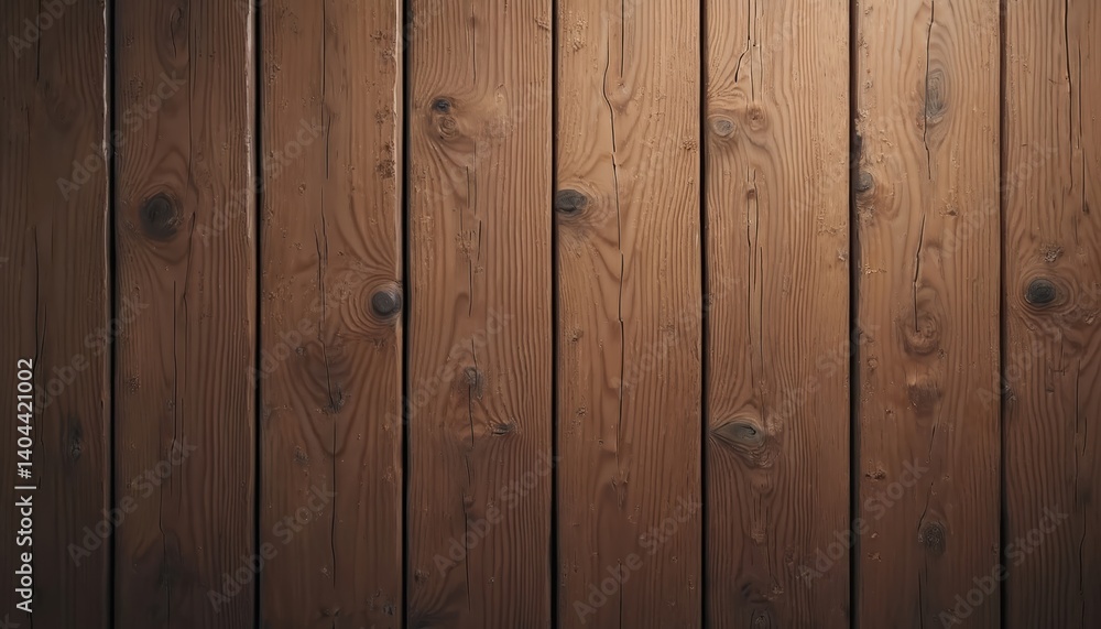 Naklejka premium Dark brown wooden plank background, wallpaper. Old grunge dark textured wooden background, top view brown pine wood paneling. Textured surface with knots, lines. Wood texture design.