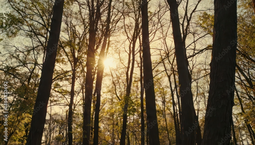 Obraz premium Vertical shot of some beautiful trees and the sun setting in the background