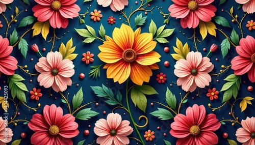 Intricate floral design, repeating seamlessly , blossom, vintage, print