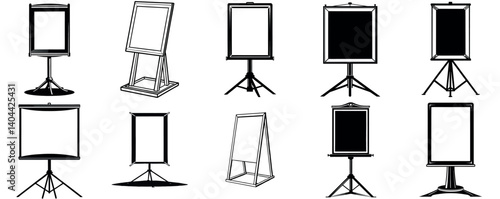 Variety of Black and White Easels for Presentations and Displays vector silhouette line art Generative AI