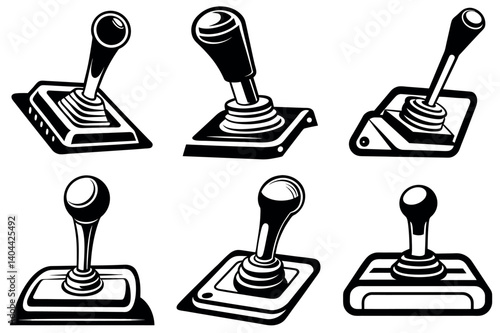 Monochromatic vector illustration of multiple gear shift lever designs for vehicles vector silhouette line art Generative AI