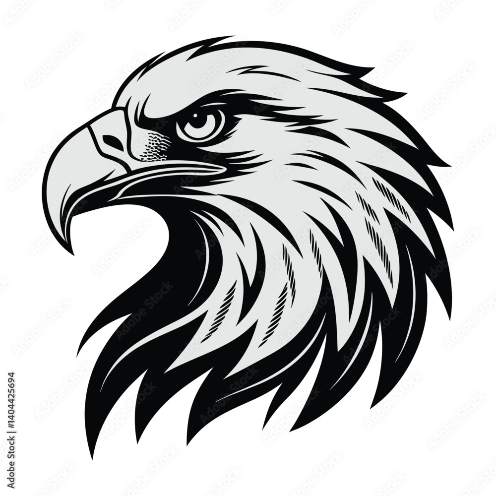 Fototapeta premium Majestic Eagle Head Illustration – Monochromatic Design for Bold Branding and Wildlife Art