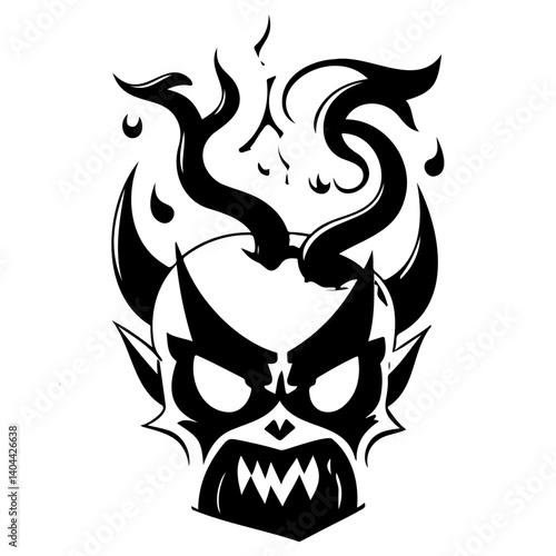 Stylized Black and White Demonic Face Illustration