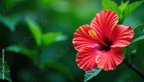 Wallpaper Mural Bold tropical hibiscus blooms, vibrant jungle green, pattern, leaves, wallcovering Torontodigital.ca