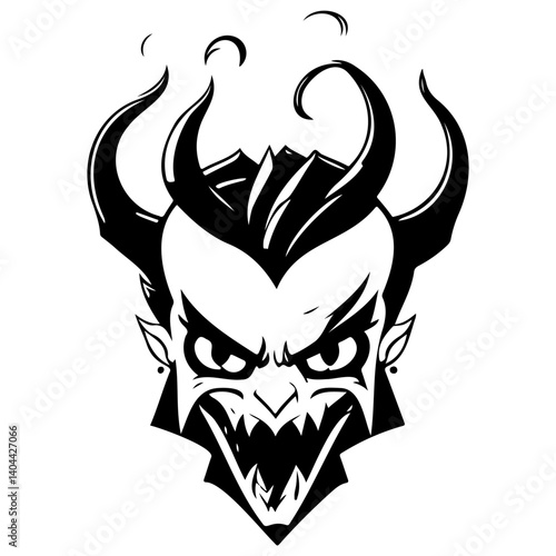 Stylized Devil Head with Intricate Horn Design