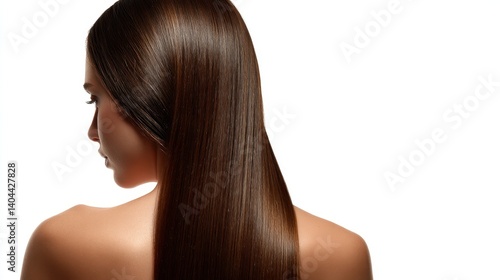 Beautiful model girl with Brown hair strand,silky healthy chestnut wavy hair strand,hair wavy ribbon, with smooth,Keratin straightening,Treatment,straight long hair,procedures,Smooth hairstyle.