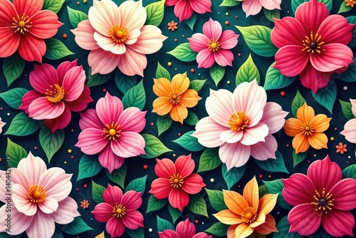 Continuous floral design; blossoms interweave effortlessly Repetitive, organic shapes , blossom, seamless, digital