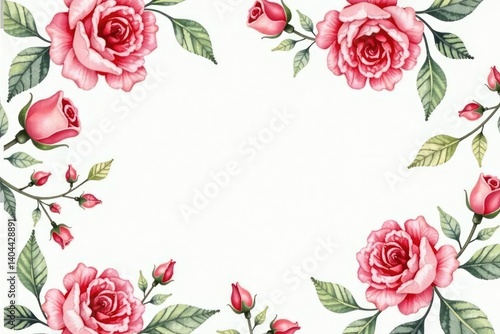 Delicate watercolor roses & leaves, repeating pattern, texture, romantic