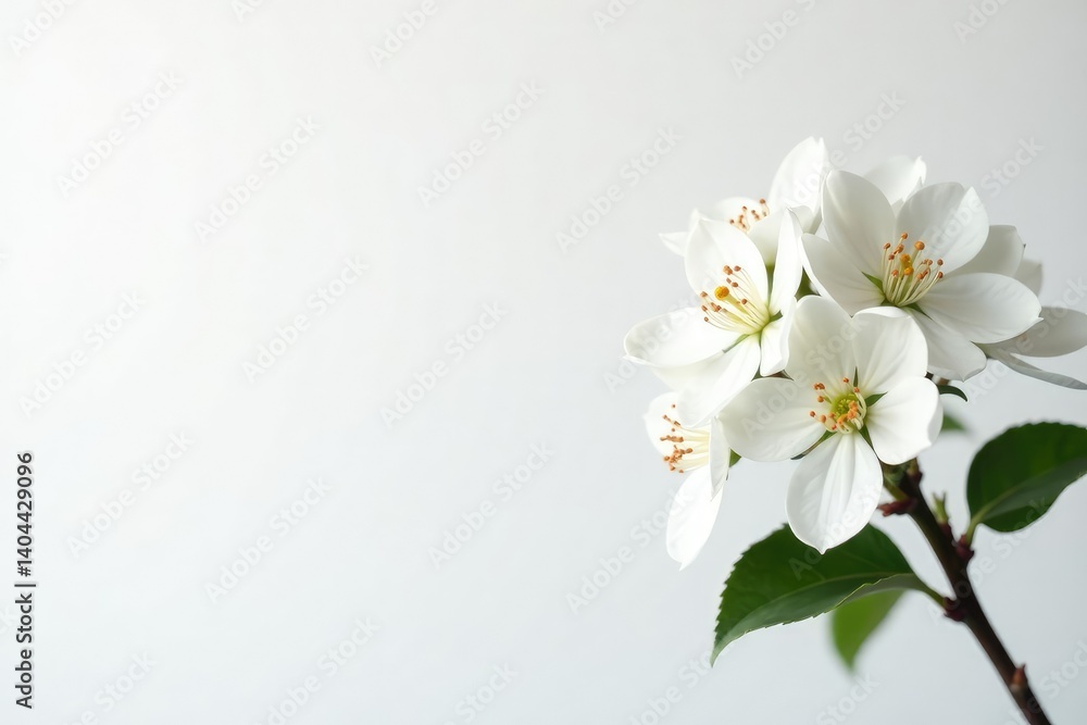 Fototapeta premium Delicate white blossoms against pure white backdrop, image, fragile, stock photo