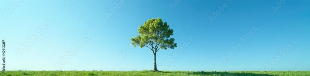 Fototapeta premium Isolated tree against the backdrop of blue sky, isolation, tranquility, peaceful scene
