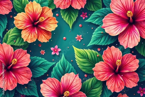 Wallpaper Mural Vibrant tropical hibiscus pattern, bright colors, backdrop, design, graphic Torontodigital.ca