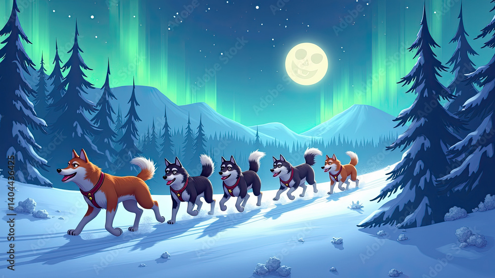 Husky dogs running on a snowy trail Husky dogs running on a snowy trail