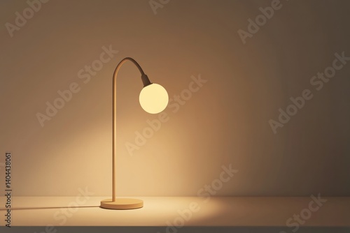 Minimalist 3D Render of a Table Lamp with Warm Light Bulb on a White Background