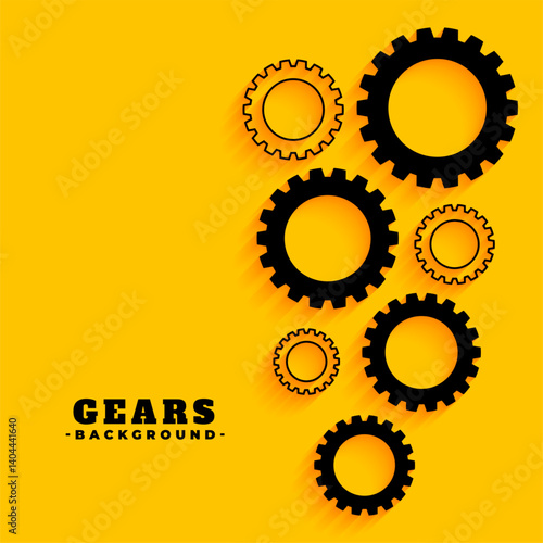 black cogs wheel on yellow background design