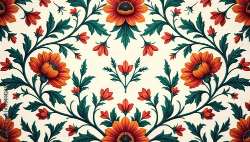 Elegant floral damask pattern, intricate design, vintage, floral design