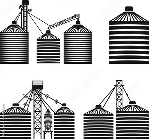 Grain Bin SVG, Grain Silos Industrial, Feed Bin Silhouette, Grain Elevator SVG, Grain Bin Silhouette Vector Illustration, Farming SVG File
