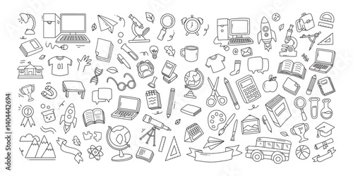 Back to school doodle elements. Vector illustration in line