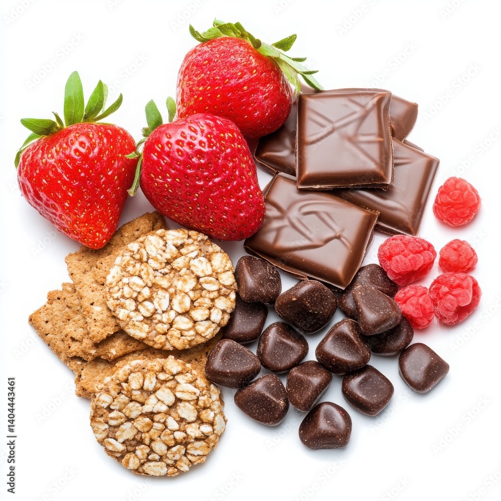 Isolated healthy low sugar snack assortment on a white background. Isolated healthy low sugar snack assortment on a white background.