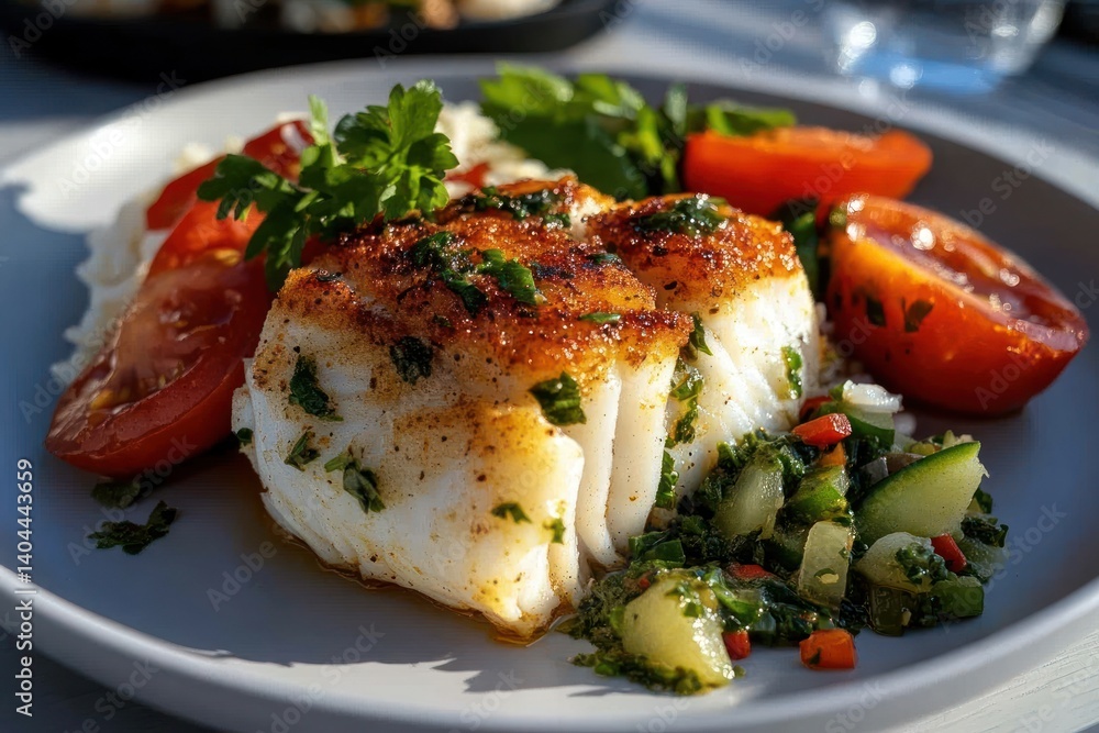 Pan-Seared Cod with Saut?ed Vegetables and Rice Pan-Seared Cod with Saut?ed Vegetables and Rice