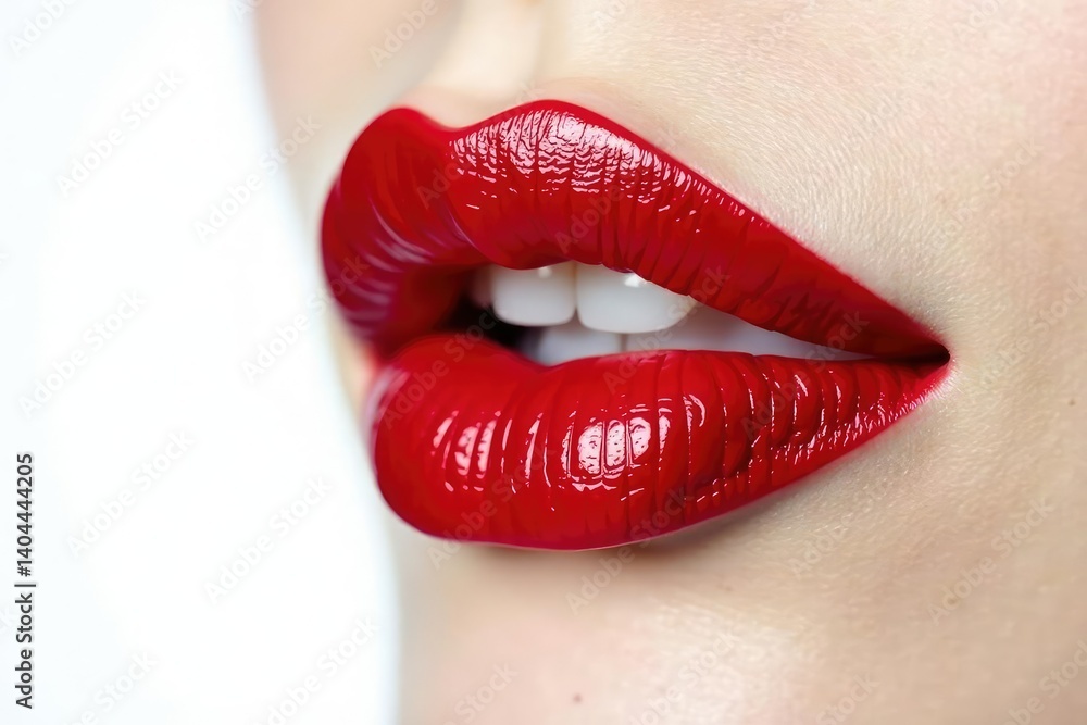 Obraz premium Close-up of vibrant red lipstick on stark white , advertising, smooth