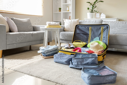 Open suitcase with organize...