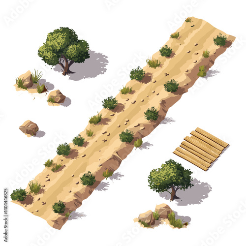 Isometric Dirt Path and Farming Plots