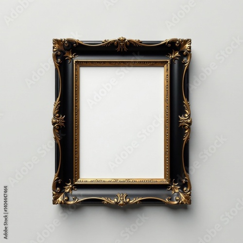 Elegant black frame, gold detailing, antique style, art, sophisticated
