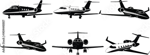 Private Jet Silhouette Vector – Sleek Business Aircraft Icon in Minimalist Black and White
