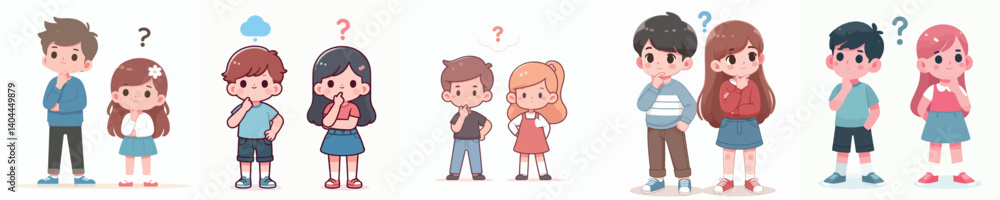 vector set little boy couple is thinking vector set little boy couple is thinking