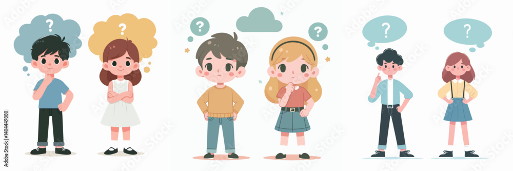 vector set little boy couple is thinking vector set little boy couple is thinking