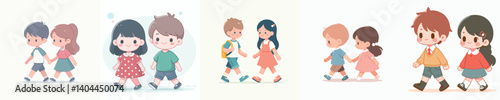 vector set couple of small children walking hand in hand