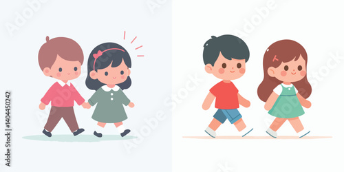 vector set couple of small children walking hand in hand