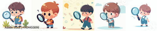 vector set kids with magnifying glass