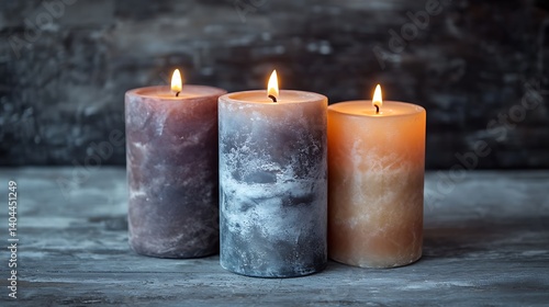 Obraz na płótnie Trio of Elegant Scented Candles with Soft Flame w salonie