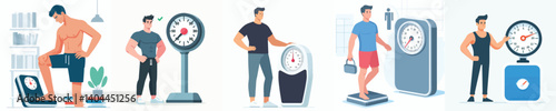 vector set man weighs himself on a scale	