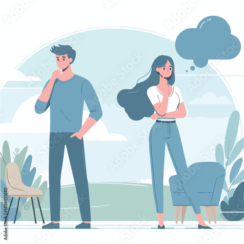 vector men and women thinking about something