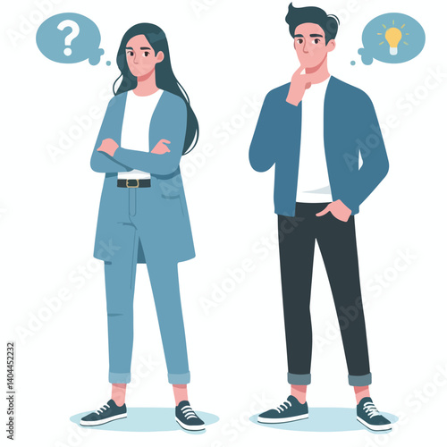 vector men and women thinking about something