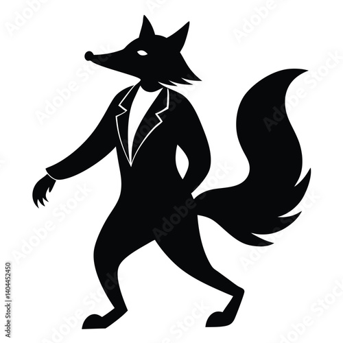 Silhouette of a Fox in a Suit: Vector Illustration of a Cartoon Animal Character in Formal Wear, Business Concept Graphic Design