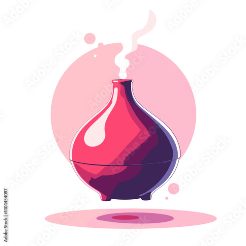 Stylish floating humidifier with steam on pastel background, modern design
