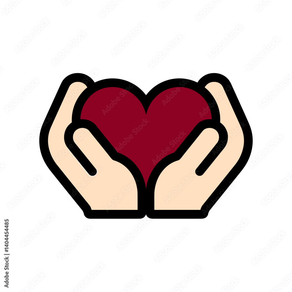 Hands Holding Heart: Sympathy, Care, and Kindness Icon. Hands Holding Heart: Sympathy, Care, and Kindness Icon.