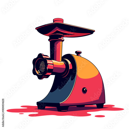 Bold meat grinder illustration in surreal colors, pop art concept