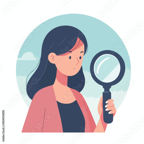 vector woman looking something with magnifying glass