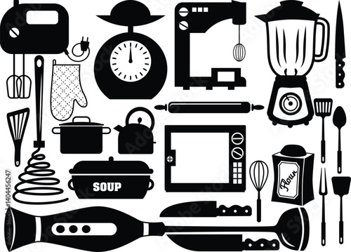 kitchen instrument, cooking tools vector bundle, Clipart, Silhouette, Vector, icons, illustration, design.