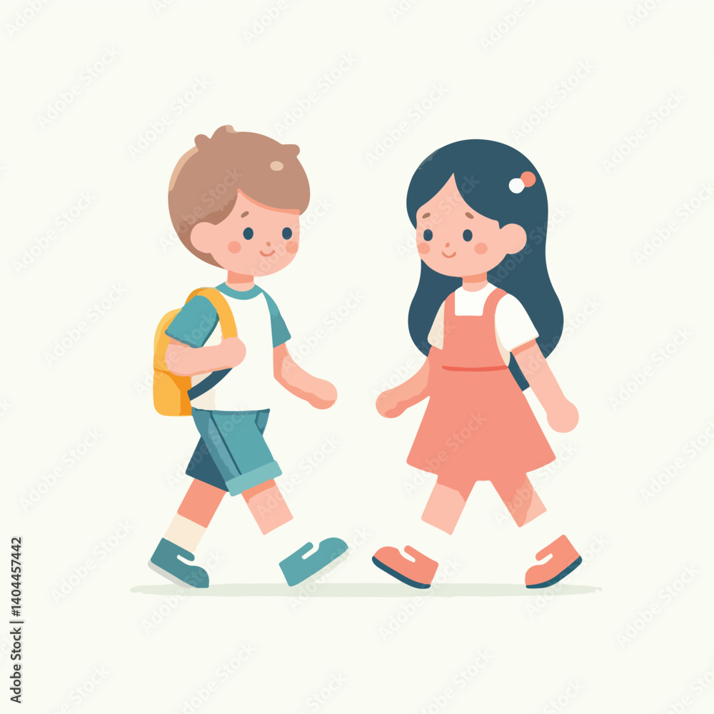 vector cute child couple walking flat design vector cute child couple walking flat design
