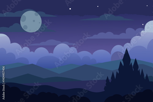 night landscape with mountains and clouds