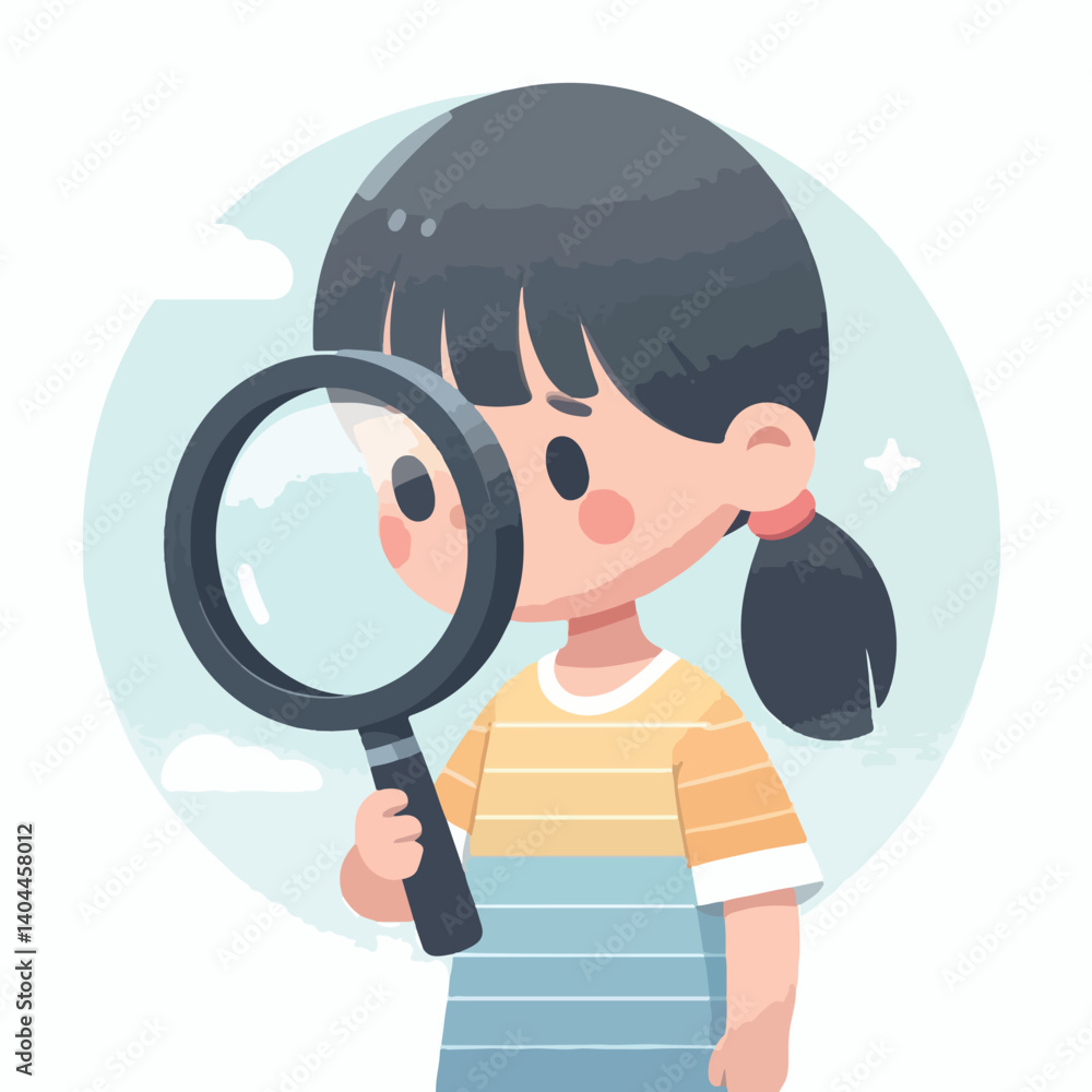 vector kids looking something with magnifying glass vector kids looking something with magnifying glass