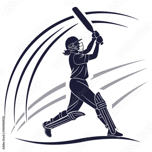 Sportswoman in Motion Cricket Silhouette Design