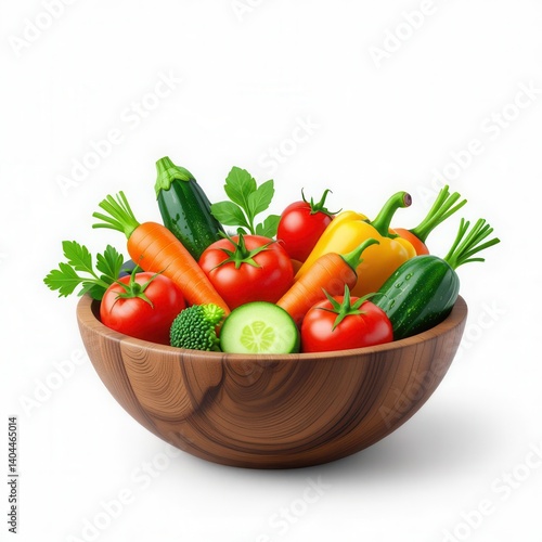 Plant-Based Diet. A wooden bowl filled with fresh, colorful vegetables.