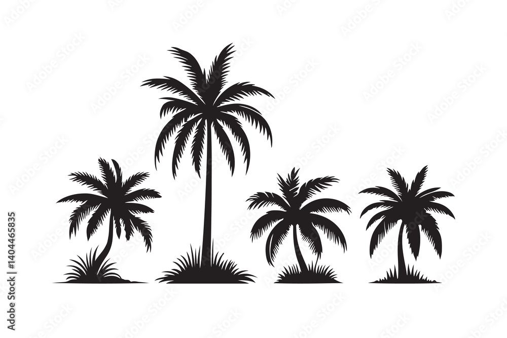 Obraz premium Silhouette of palm tree set vector illustration isolated on white background.