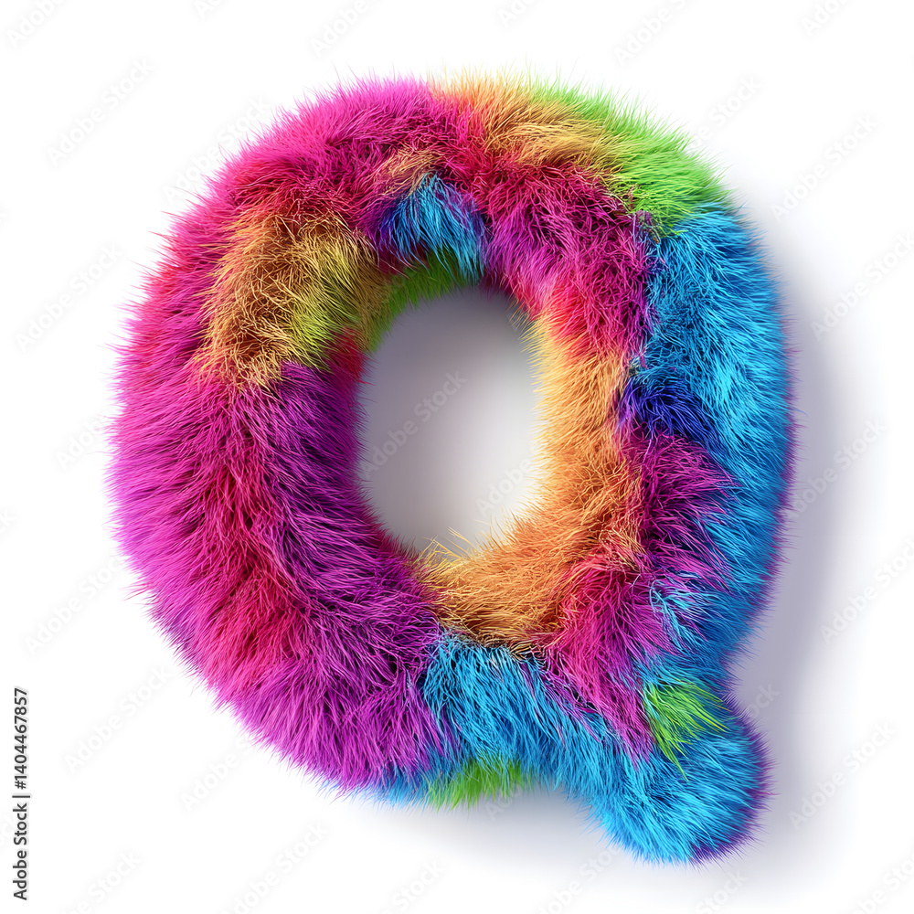 Fluffy Colorful Fur Letter Q Isolated on White Fluffy Colorful Fur Letter Q Isolated on White